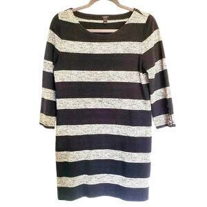 J. Crew Maritime Sweater Dress S Black Gray Chunky Stripe Pullover Prep Academia